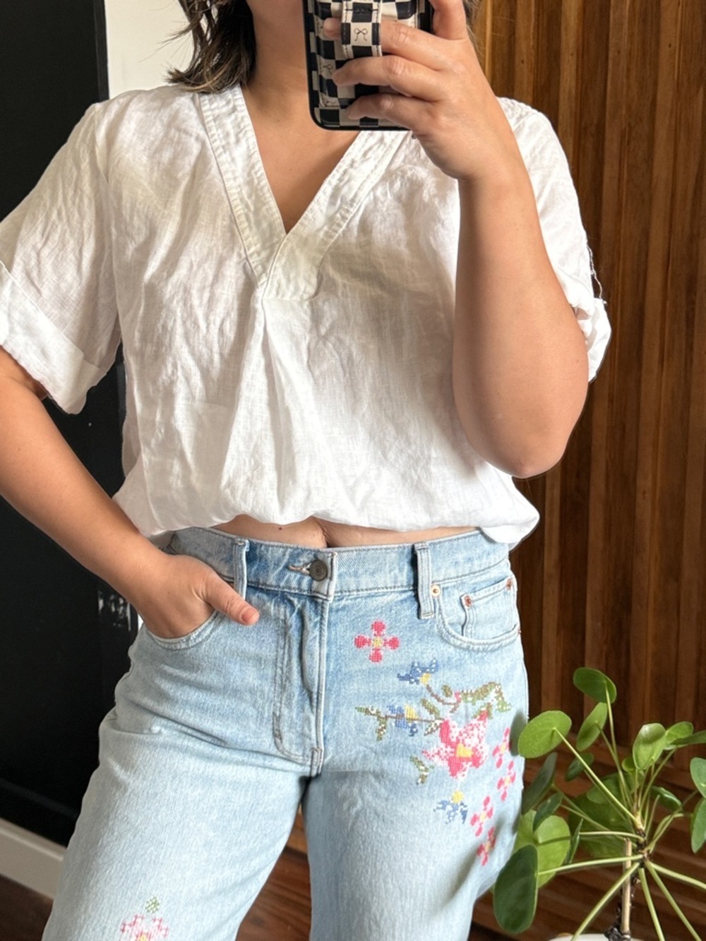 Anthropologie X Pilcro 100% Linen Boxy Relaxed Curve Hem Shirt. Size S